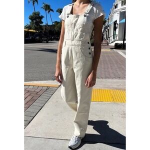 J Galt Brandy Melville Womens Sz S Ivory Denim Overalls Adjustable Straps 90s